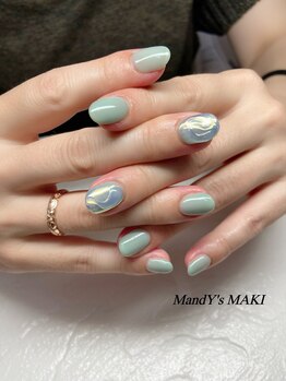 マンディーズ(MandY's)/ミラーネイル/グリーン/もこもこ