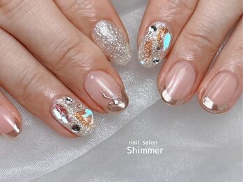 シマー(Shimmer)/ミラーフレンチ×オーロラネイル
