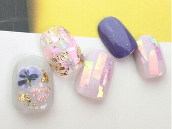 ネイルサロン ティディ(TIDY)/春夏・オーロラ+フラワーネイル