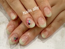ネイルズアリー 立川店(Nails ally)/ピスタチオカラー×フレンチ