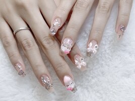 かわいいリボンちゃんネイル