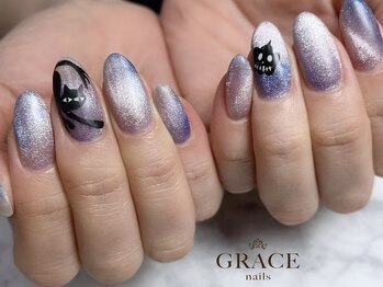 グレース ネイルズ(GRACE nails)/ハロウィン黒猫とカボチャ