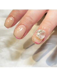 ピンクとシルバーの細フレンチ