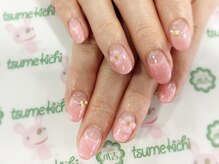 ネイルサロン 爪吉/逆フレンチにお花が素敵♪