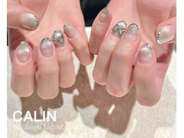 グレージュグラデ×リボン