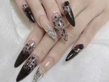 ブラックレースワンホンネイル