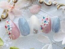 ネイルサロンアンドスクール ラフィーネ 池袋店/華やか押し花ネイル◆¥7990