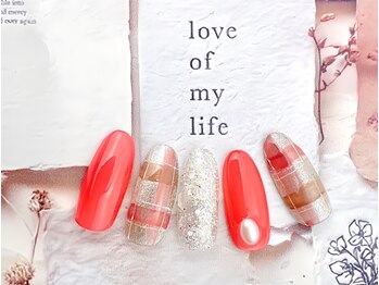 春色チェックネイル