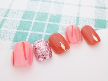 ネイルサロン ティディ(TIDY)/クリア&テラコッタ フット