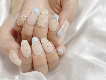 レアリゼ ネイル(Realiser nail)/ブルーフレンチ&ドットストーン