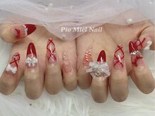 ピオミエルネイル 新宿(pio miel nail)/レッドチェック×ホワイトリボン