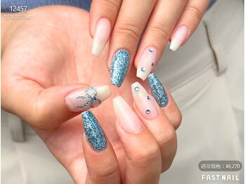 ファストネイル 銀座店(FAST NAIL)/ぶっくりリボン×ブルーネイル