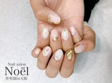 ノエル(Noel)/ピンク×ホワイト　ミラーネイル