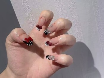 ランラン 池袋(RanRan)/リボン×ドットガーリーネイル