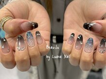 ボージュ バイ ルアナネイル(BeauJu by Luana Nail)/黒グラデ×ピクシーネイル