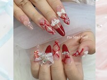 ピオミエルネイル 新宿(pio miel nail)/レッドチェック×ホワイトリボン