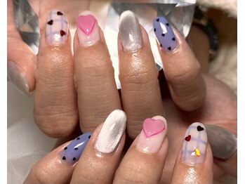 チェック/ハート/可愛い/ブルー