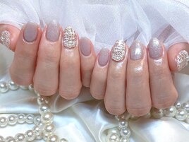 グレージュ×ツイードネイル