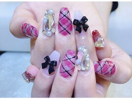 ピンクチェック埋め尽くしリボン