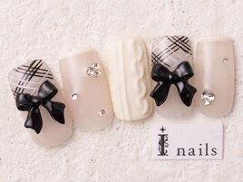 チェックリボンニット