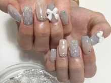 アイネイルズ 渋谷店(I nails)/【Yuki.f】ワンホンリボングレー