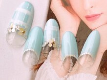 ネイルサロンフォーユー(for u)/チェック×ホロ花♪６９８０