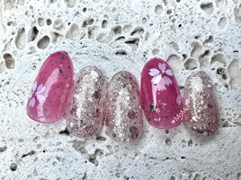 春色ネイル，桜，ニュアンス，