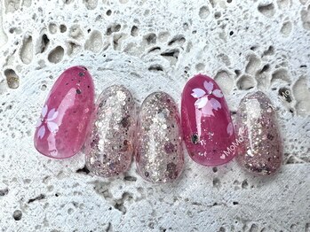 モモネイル(MOMO nail)/春色ネイル，桜，ニュアンス，