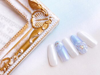 ネイルサロン&スクール ジーナ(GINA)/涼しげカラーのぷっくりフラワー