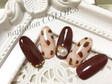 ネイルサロン カラーエイト(Nailsalon COLOR.8)/ボルドー　パール　アニマル柄