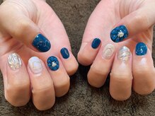 エスネイル(Snail)/ブルー&ミラー&ぷくぷくフラワー