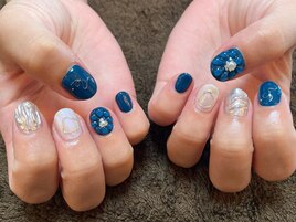 ブルー&ミラー&ぷくぷくフラワー