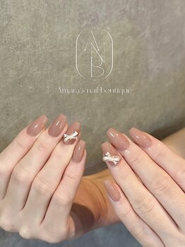 アマラズネイルブティック(Amara‘s nail boutique)/ワンカラー x リボン