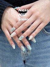 ネコ(Neko)/ぷっくりリボン　水色　オーロラ