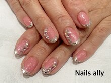 ネイルズアリー 立川店(Nails ally)/ガラスフレンチ×ビジュー×夏