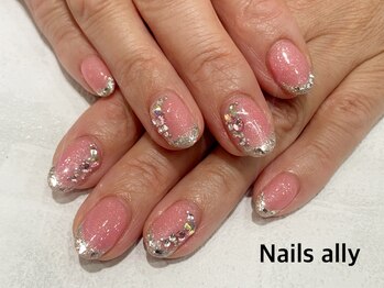 ネイルズアリー 立川店(Nails ally)/ガラスフレンチ×ビジュー×夏