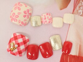 桜ネイル　チェックネイル