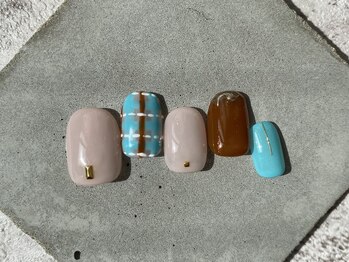 カラ ネイル 中津店(calla nail)/チョコミントカラー×チェック柄