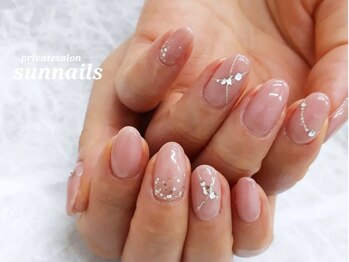 サンネイルズ(sun nails)/2本アート(オプション)+ラメ追加
