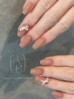 アマラズネイルブティック(Amara‘s nail boutique)/ワンカラー x リボン