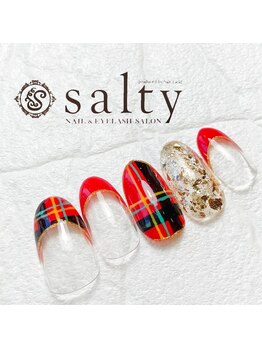 ネイルアンドアイラッシュサロン ソルティ 寺田町(salty)/チェックネイル