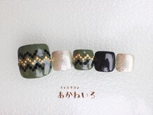 ネイルサロン あかねいろ/フット　カーキ　エスニック