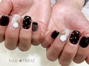 ネイルトリート 茨木駅前店(NAIL TREAT)/ブラックフラワーネイル