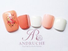 アンドルーチェ なんばパークス店(ANDRUCHE)/ストライプオレンジフットネイル
