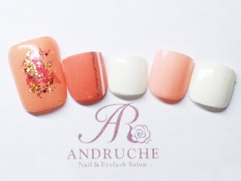 アンドルーチェ なんばパークス店(ANDRUCHE)/ストライプオレンジフットネイル