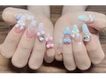 メオネイル(MEO NAIL)/パステルリボンビジューネイル