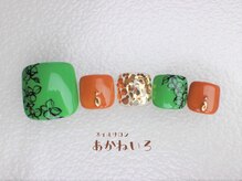 ネイルサロン あかねいろ/春夏フット　手描きフラワー