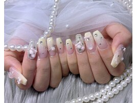 黄色ネイル リボン ガーリー