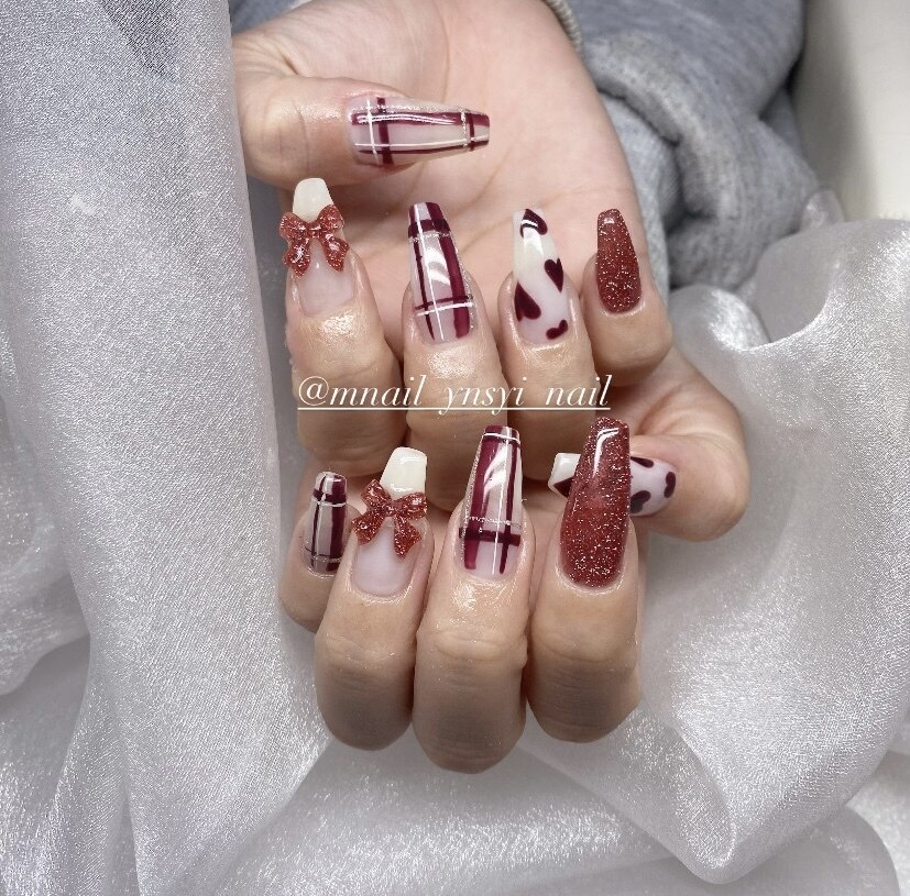 25))ハートネイル ネイルチップ 埋めつくし ボルドー フレンチガーリー 8657edaf4d004ef90656b7c0b09b09