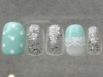 ネイルメゾン 天神店(NAIL MAISON)/ミントグリーンレース¥6000
